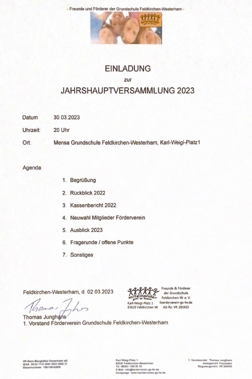 Einladung Frderverein Jahreshauptversammlung 2023